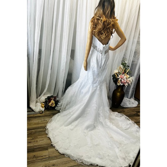 COSMOBELLA Designer Strapless Lace Wedding Dress Mermaid Style Bling Belt - Picture 10 of 10